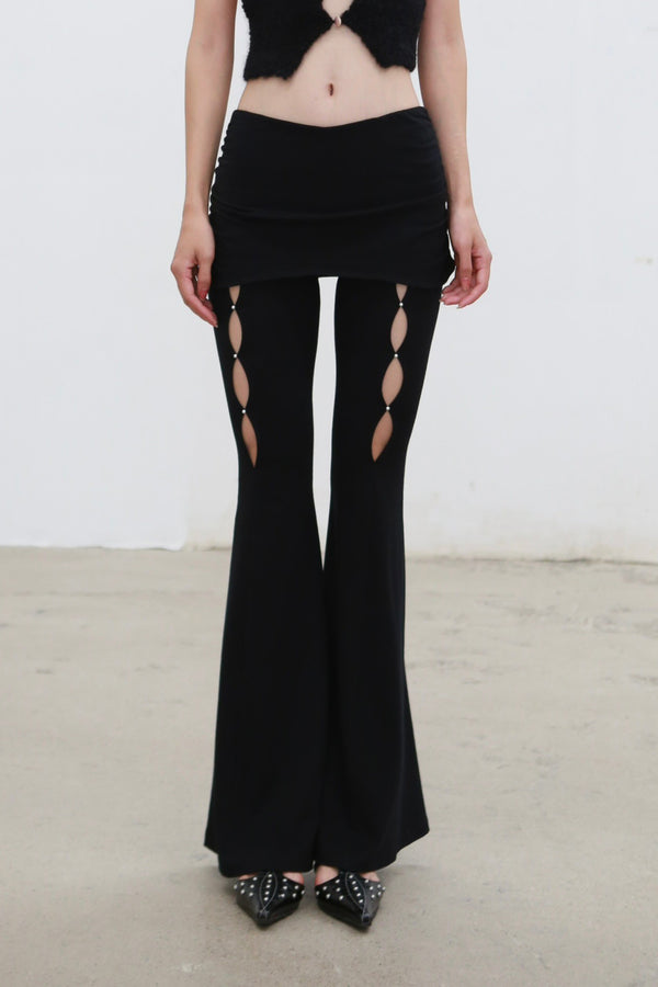 Rui Zhou 24 autumn and winter hollow flared skirt pants RUI-RAW24WV06-HEI black